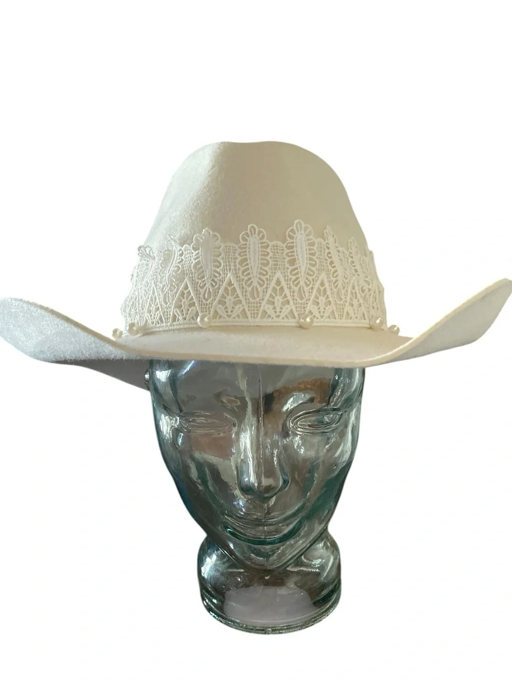 SD Hat Co Now & Forever Wool Felt Cowgirl Hat Lace Pearl Bridal festival Boho